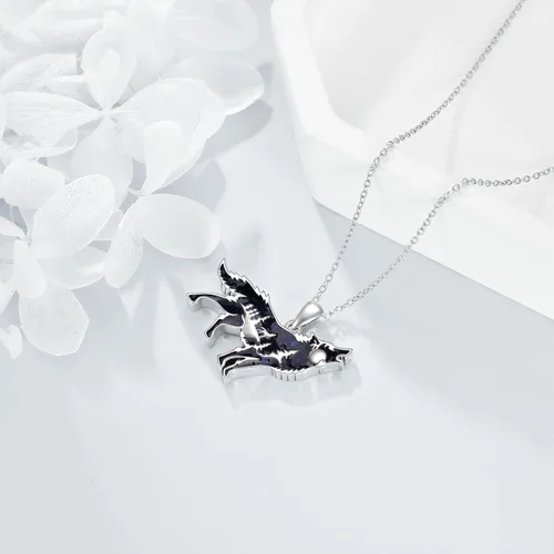 Miniatura 3 de YFN Collar de lobodragón de plata de ley con colgante de lobo para mujeres y hombres