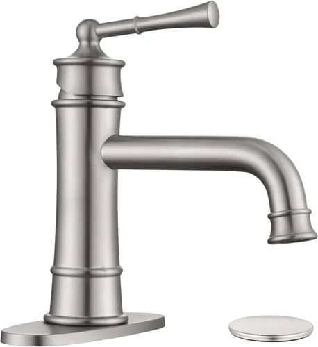 Miniatura 8 de Grifo alto de baño de bronce aceitado, diseño antiguo, mango único, montaje de fregadero de 1 agujero, drenaje desplegable y líneas de suministro
