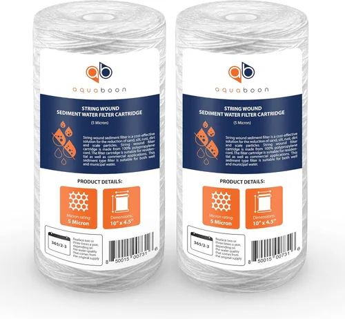 Aquaboon Filtro de Agua de 5 Micras 10 x 4.5 Pulg - Filtro de Agua Enrollado en Hilo para Sistema de Toda la Casa - Compatible con 84637, WPX5BB97P,