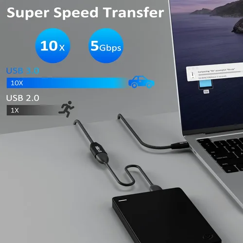 Miniatura 4 de Cable de extensión USB 3.0 de 1 pie (paquete de 2), cable extensor tipo A macho a hembra, trenzado de nailon, transferencia de datos de 5 Gbps