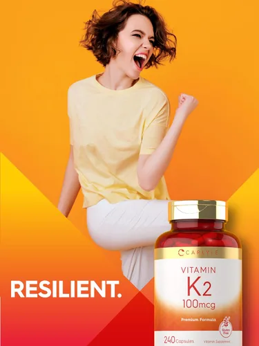 Miniatura 7 de Suplemento de vitamina K2 Carlyle 100 mcg K2 MK-4 240 cápsulas Sin OGM y sin gluten