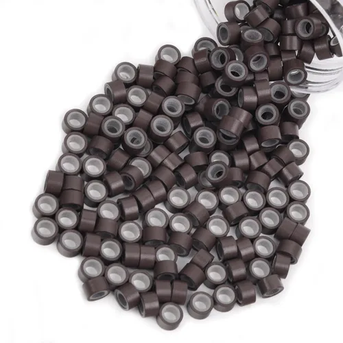 Miniatura 81 de Vlasy 100 Piezas Cuentas de Nano Anillo con Forro de Silicona para Extensiones de Cabello Humano con Nano Anillo 5 Colores Opcionales (Negro)