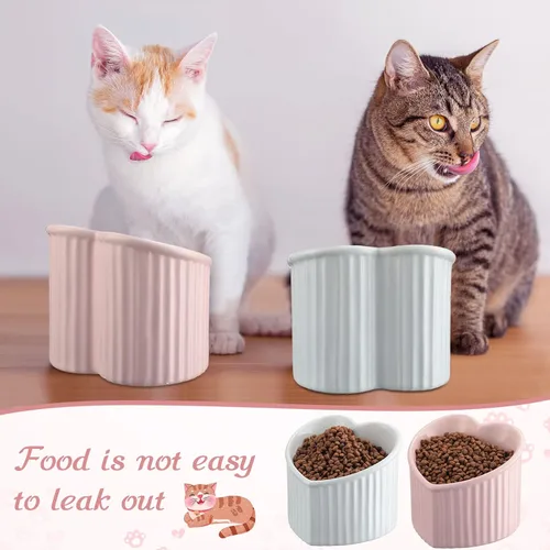 Miniatura 6 de Mumufy 2 piezas de cuencos elevados de cerámica para gatos, cuencos para mascotas inclinados y elevados, antivuelco, plato para gatos