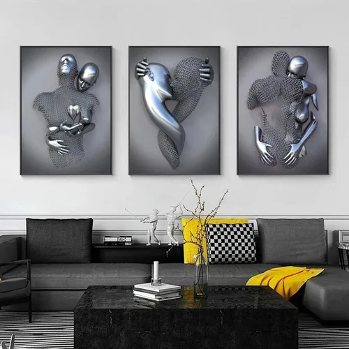 Lienzo decorativo para pared para dormitorio, 16 x 20 pulgadas, póster de pintura romántica para pareja en blanco y negro, para abrazar a los