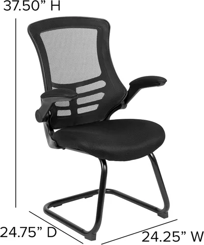 Miniatura 2 de BizChair Silla de recepción lateral con base de trineo de malla negra con brazos abatibles-sala de espera de oficina