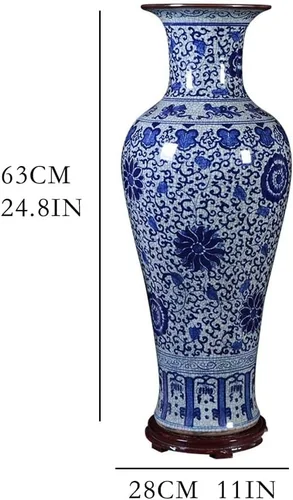 Miniatura 2 de Florero retro de cerámica para piso, florero de porcelana azul y blanco, para sala de estar, arreglo floral, decoración de gabinete de TV chino