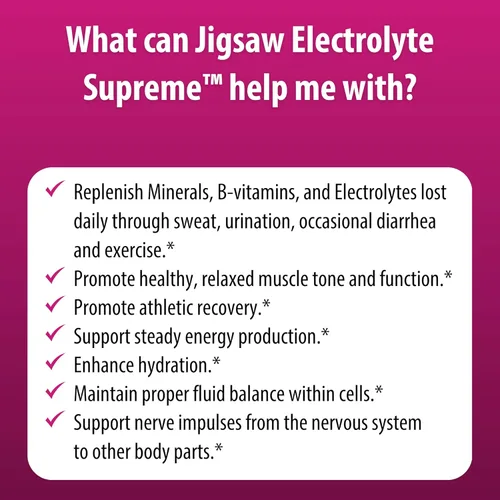 Miniatura 7 de Suplemento Jigsaw Health Electrolyte Supreme, delicioso sabor a bayas, amplio espectro de electrolitos + oligoelementos, 60 paquetes de polvo, 60