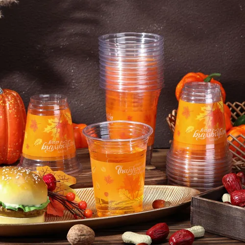 Miniatura 5 de Sliner Vasos de plástico desechables de Acción de Gracias, hojas de otoño y otoño, tazas de plástico transparente con patrón de hoja de arce