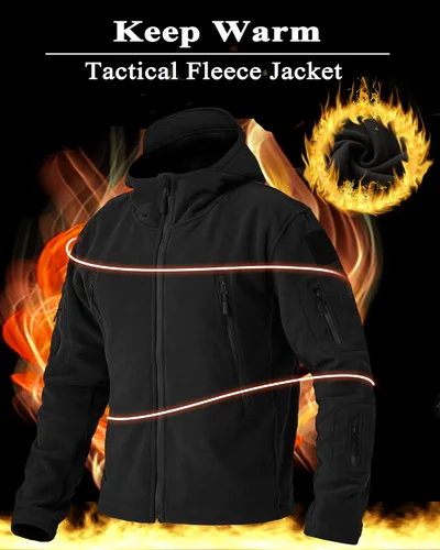 Miniatura 4 de BIYLACLESEN Chaquetas tácticas de forro polar Softshell para hombre con cremallera completa