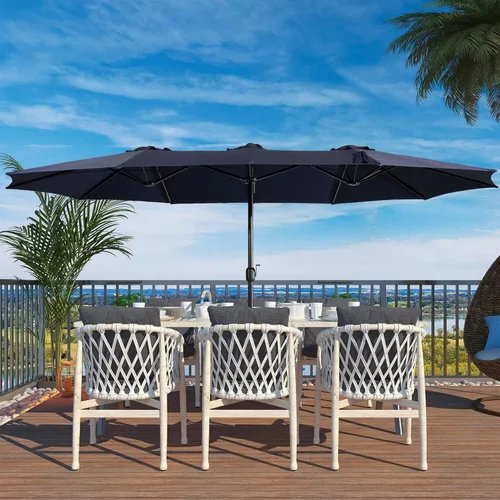 Miniatura 12 de Boyel Living Sombrilla de patio de 15 pies con base incluida, sombrilla de doble cara para exteriores, sombrilla extragrande para patio Rojo