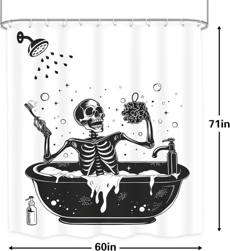 Miniatura 5 de Juego de cortinas de ducha divertidas con diseño de calavera y esqueleto de Halloween para baño, 60 pulgadas de ancho x 71 pulgadas de alto