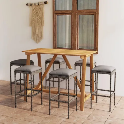 Miniatura 10 de Ensemble de Bar de Jardin 5 Pièces Gris en Bois d'Acacia Massif avec Cousins Amovibles pour Patio, Balcon, Terrasse - Table et Tabourets Résistants
