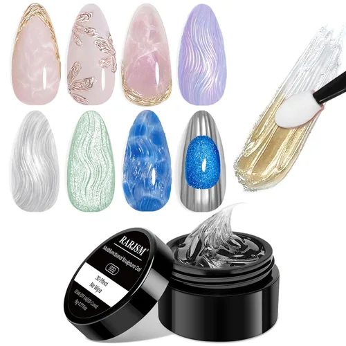 Miniatura 12 de RARJSM Esmalte de uñas de gel con pintura metálica oro bronce cromo 3D, efecto espejo reflectante brillante, gel de dibujo metálico pintado, 8 ml