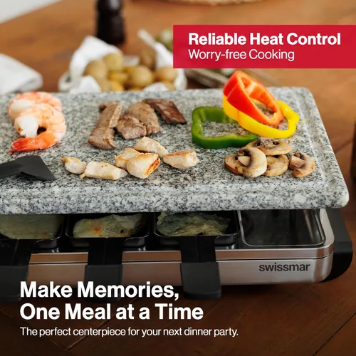 Miniatura 7 de Swissmar Raclette, KF-77080 Stelvio, parrilla para fiestas con capacidad de alimentos para 8 personas, placa reversible, de aluminio