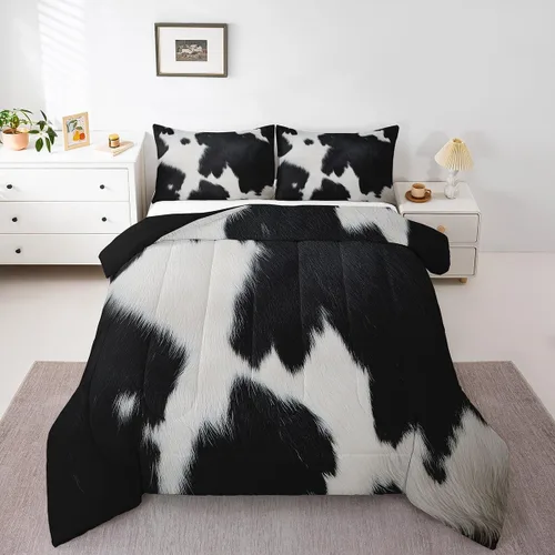 Miniatura 9 de Juego de edredón con estampado de vaca marrón para niñas y niños, edredón de plumón de piel de vaca de las tierras altas, ropa de cama de piel