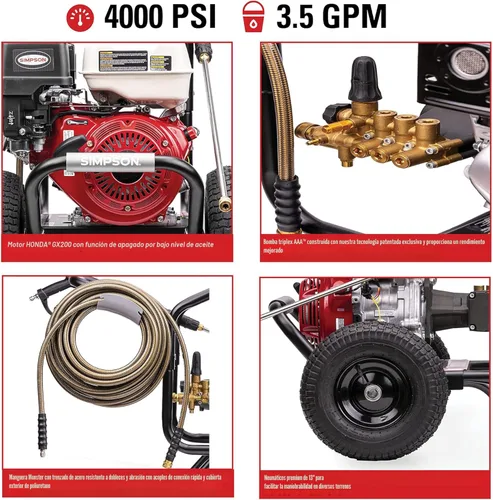 Miniatura 2 de Simpson Limpieza PS60869 PowerShot 4000 PSI Lavadora a presión de gas, bomba triple AAA de 3.5 GPM, motor Honda GX270, incluye pistola rociadora