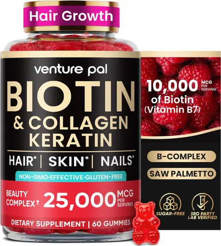 Gomas de Biotina Venture Pal con Colágeno y Queratina - Vitaminas para el crecimiento del cabello y la fortaleza de la piel y las uñas para mujeres