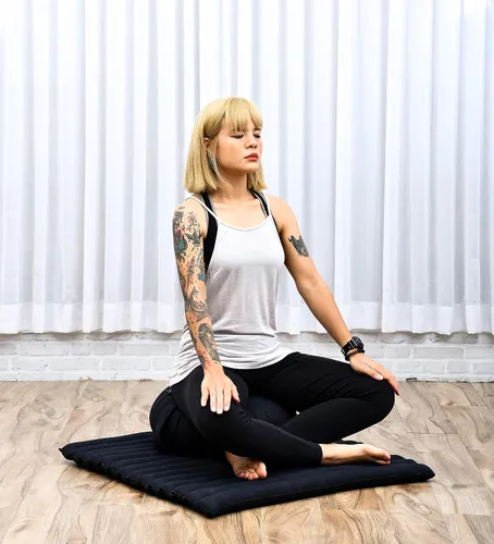 Miniatura 5 de Leewadee Juego de cojines de meditación: 1 almohada redonda de meditación Zafu y 1 alfombrilla de meditación Zabuton cuadrada enrollable, paquete