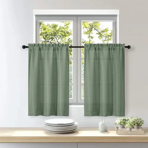 Miniatura 73 de OWENIE Bob Juego de 2 Paneles de Cortinas Negras de Cocina para Ventanas de 36 Pulgadas de Largo, Cortinas Cortas de Café con Textura de Lino