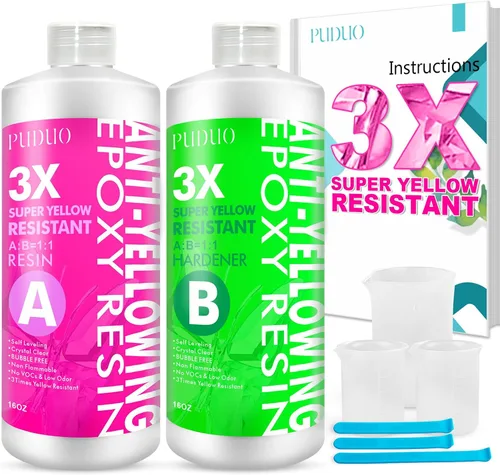 Miniatura 9 de Puduo Kit de Resina Epoxi de 1.1 Galones, Resina Epoxi Cristalina Recién Formulada, Fuerte, Sin Burbujas, Resina de Arte Anti-Amarilleamiento