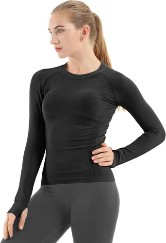 MathCat - Camisetas de entrenamiento sin costuras para mujer, camisetas de yoga de manga larga, camiseta deportiva para correr, camiseta atlética