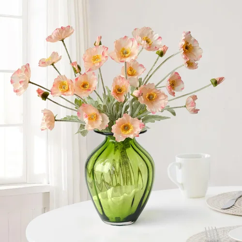 Miniatura 15 de JINWOE Flores bohemias, flores artificiales de amapola de durazno claro, 6 tallos de amapolas realistas, plantas falsas para mesa de boda, centro