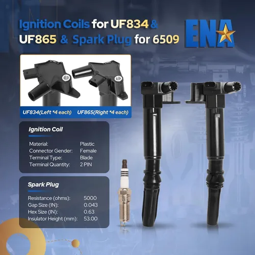 Miniatura 2 de ENA Juego de 8 bobinas de encendido izquierda y derecha con 16 bujías de iridio compatibles con Ford E-350 E-450 2018 2019 F-250 F-350 2018 2019