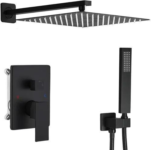 Sistema de ducha negro mate de 10 pulgadas para baño, juego combinado de ducha de lujo con mezclador de lluvia, montado en la pared, grifo de ducha