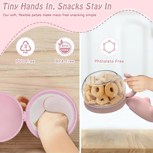 Miniatura 3 de SELEWARE Paquete de 2 recipientes para aperitivos para niños pequeños, sin derrames, tapa y asa a prueba de derrames, 12.3 onzas, plástico sin BPA