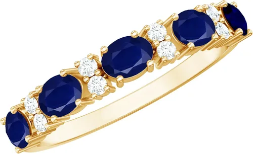 Miniatura 10 de Natural Blue Sapphire Diamond Wedding Band, AAA Quality, Blue Sapphire East West Ring For Women - Ideal For Gift
