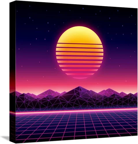 Miniatura 10 de ART.COM Wall Art Print Retro Futuristic Background 1980S Style. Digital Landscape in a Cyber World. Retro Wave Music Album on Black Frame by Kelvin