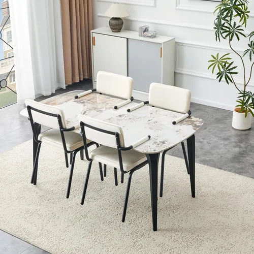 Miniatura 14 de Modern Dining Table Set for 4,50" Sintered Stone Table Set for 4,Marble Dining Table Set of 4 with Upholstered Chair,5 Piece Rectangular Dining Room