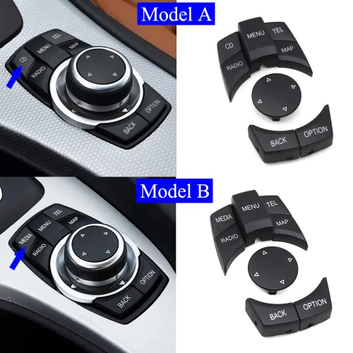 Miniatura 2 de Fundas de botón de control multifunción CIC iDrive CIC iDrive, color negro, 6 unidades, tapas de menú de consola central, repuesto para BMW