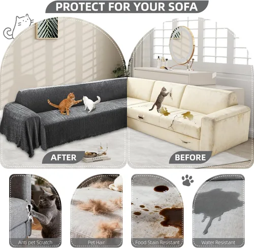 Miniatura 3 de Fundas de sofá seccional en forma de L 100% impermeables para esquinas, funda de sofá de chenilla con borla, funda de sofá suave y gruesa lavable