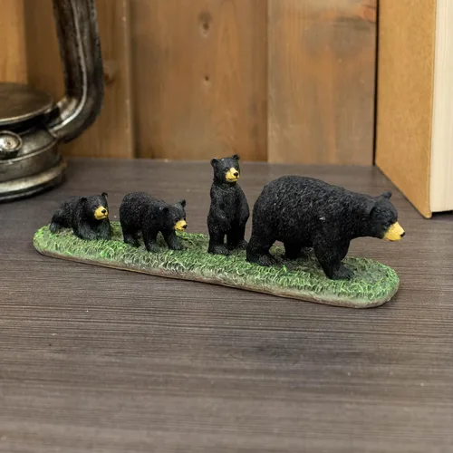 Miniatura 6 de Black Mama Bear and Cubs - Figura de mesa de resina de 11 x 3