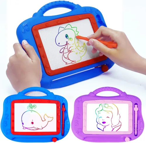 Tablero magnético de dibujo para niños pequeños, paquete de 2 juguetes de tamaño de viaje, tablero de graffiti de color y almohadilla de boceto