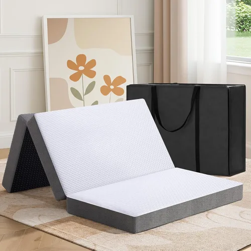 Miniatura 9 de MASVIS Colchón Trifold, Colchón Plegable de Espuma Viscoelástica de 4 Pulgadas con Funda Lavable, Cama de Piso Tri-Plegable para Acampar, Twin XL