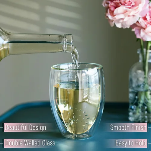 Miniatura 4 de BTaT - Copas de vino sin tallo de doble pared, 12 onzas, juego de 4, vaso de vino estándar con borde liso para bebidas frías y calientes, regalos
