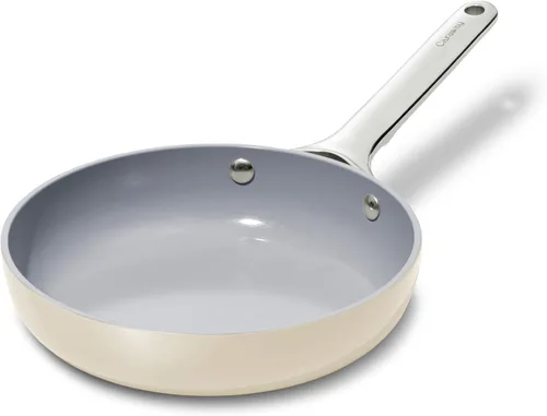 Caraway - Mini sartén antiadherente de cerámica (0.94 L, 20 cm) - No tóxica, sin PTFE ni ácido perfluorooctanoico (PFOA), apta para horno y Crema