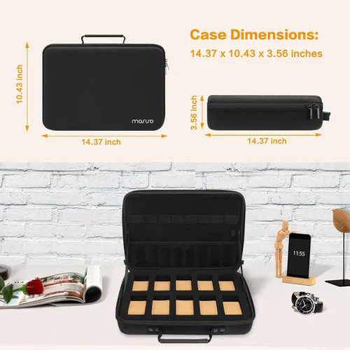 Miniatura 2 de MOSISO Caja de reloj, 10 ranuras para relojes, organizador de exhibición de relojes para hombres, organizador de caja de reloj portátil con asa