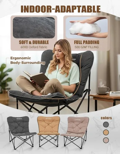 Miniatura 4 de KingCamp Silla de mariposa XL de gran tamaño para adultos, sillas de campamento acolchadas plegables cómodas, 300 libras, resistente con respaldo