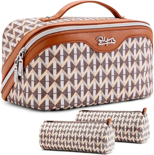 Miniatura 15 de BOYATU Bolsa organizadora de maquillaje de viaje, bolsa de cosméticos: Juego de 3 bolsas de maquillaje para mujeres con asa - Bolsas de aseo