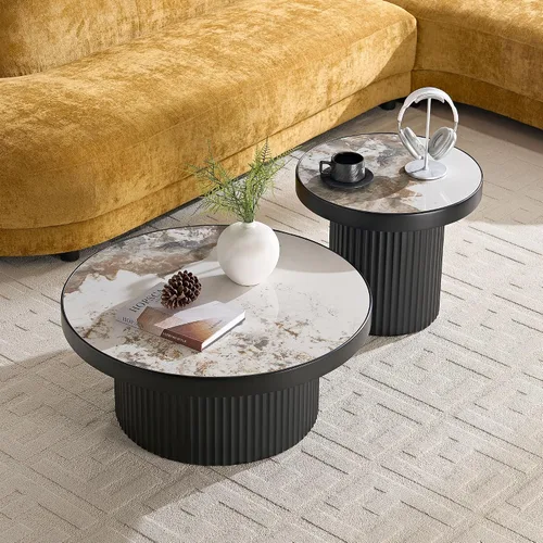 Miniatura 16 de Juego de 2 mesas auxiliares anidadas, moderna y minimalista, mesa auxiliar circular que ahorra espacio, mesa auxiliar y mesa de té para sala