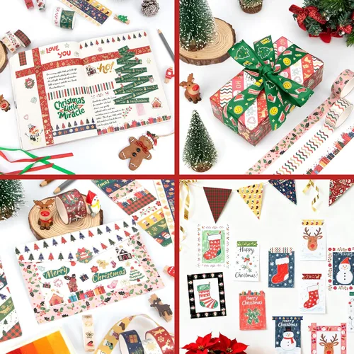 Miniatura 7 de Ieebee Juego de 24 Rollos de Cinta Washi Navideña - Cinta Decorativa de Lámina Dorada para Suministros de Scrapbooking, Suministros de Diario