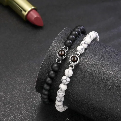 Miniatura 5 de 72ore Pulseras a juego para parejas, pulsera de fotos con texto en inglés "I Love You in 100 idiomas", pulseras de San Valentín, regalos para ella