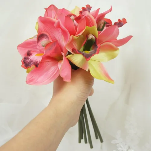 Miniatura 3 de Paquete de 7 tallos de orquídea Cymbidium de flores artificiales Bubblegum
