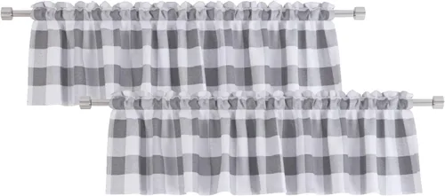 Miniatura 17 de 2 cenefas de cuadros de búfalo a cuadros para ventana de sala de estar, 16 pulgadas de largo, clásico dormitorio, baño, bolsillo para barra, cenefas