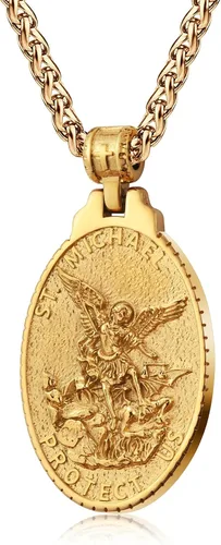 Miniatura 11 de Collar de San Cristóbal/Jorge/Miguel/Jesús/María para Hombre, Medallón de Santos Patrones, Joyería de Acero Inoxidable