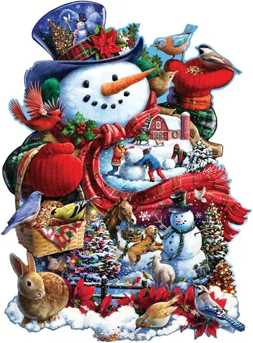 Bits and Pieces Rompecabezas de 300 piezas para adultos – Muñeco de nieve feliz – Rompecabezas de Navidad por el artista Larry Jones, tamaño del
