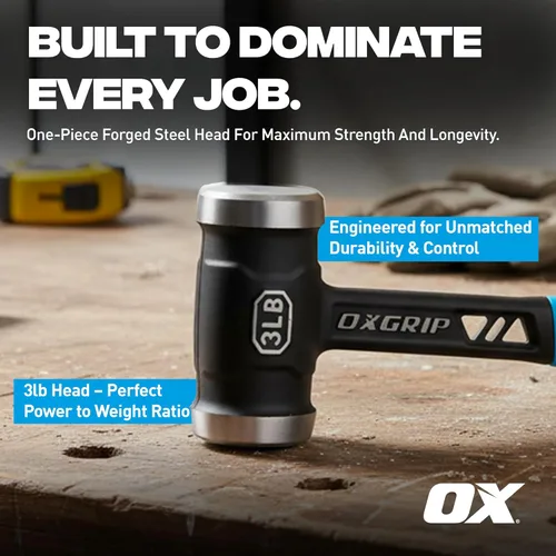 Miniatura 6 de OX Pro Ultrastrike Martillo de trineo de 3 lb con amortiguación de vibraciones, cuello puenteado y empuñadura ergonómica antideslizante
